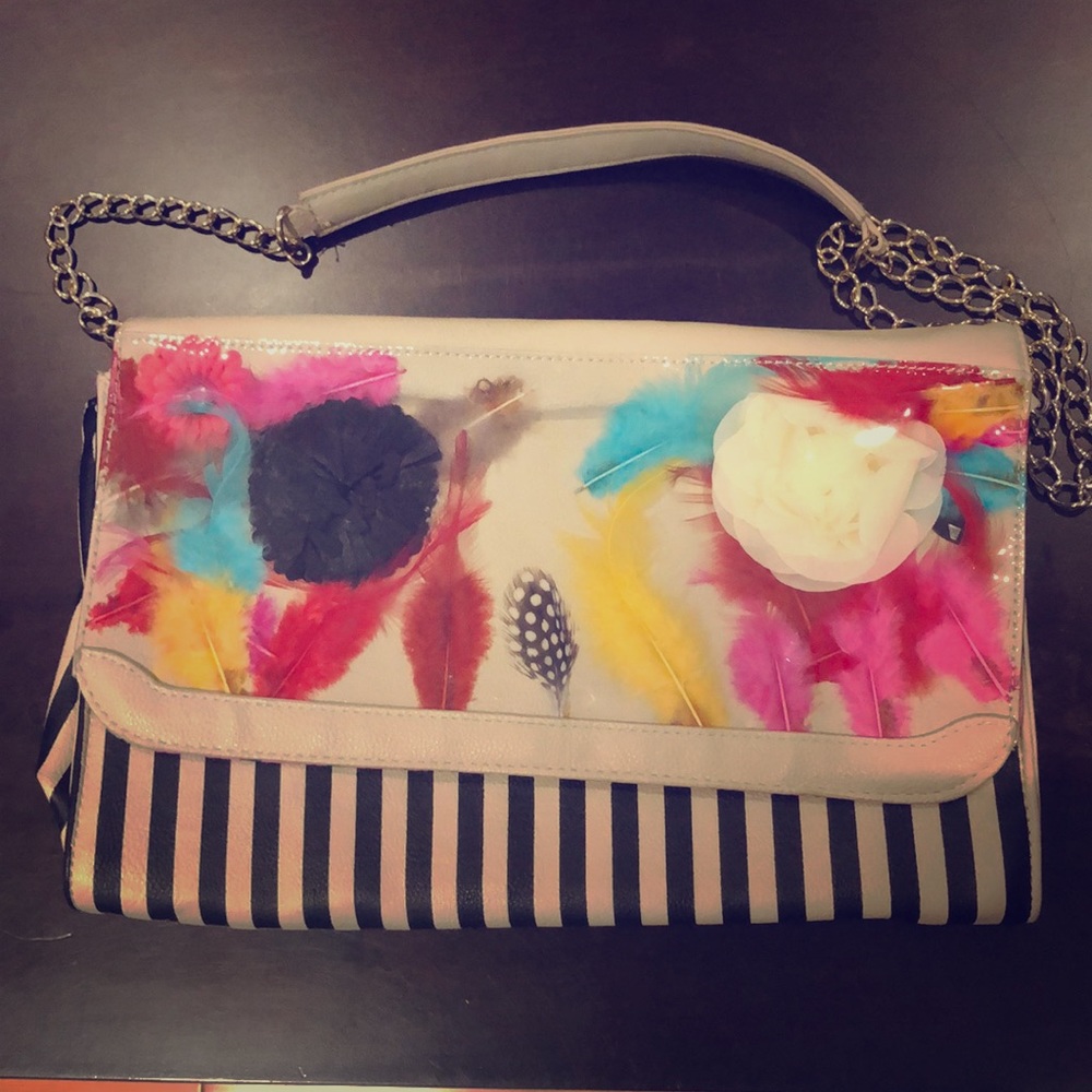Betsey Johnson bag with flowers & stripes